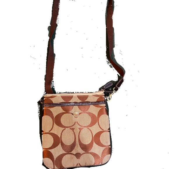 Vintage Coach Brown/Beige Monogram Crossbody Bag - Picture 1 of 13